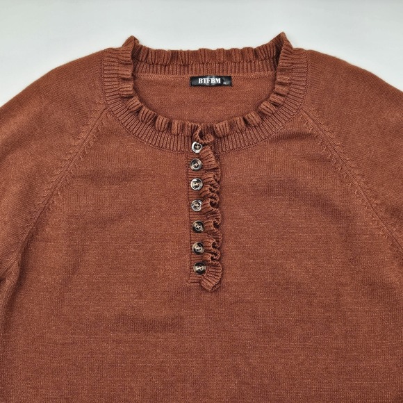 BTFBM Sweater Women's‎ XL Orange/Rust Ruffle Button Henley - Picture 3 of 8